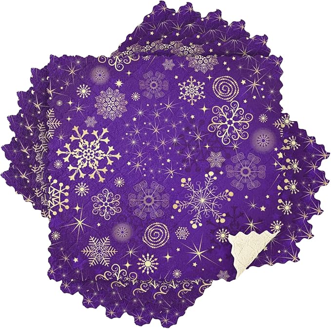 Dish Towels Kitchen Cleaning Cloths Winter Violet Purple With Gold Snowflakes Christmas Dish Cloths Super Absorbent Kitchen Towels Lint Free Bar Tea Soft Towel Kitchen Accessories Set of 6,11"x11"