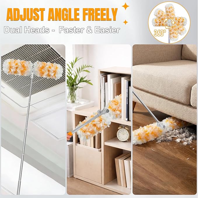 Gelibo Duster Kit with 6 ft Super Extendable Handle, 360° Rotating Ceiling Fan Duster with Locking Mechanism, Compatible with Swiffer, 5 Refills for Efficient Dusting in Hard-to-Reach Places