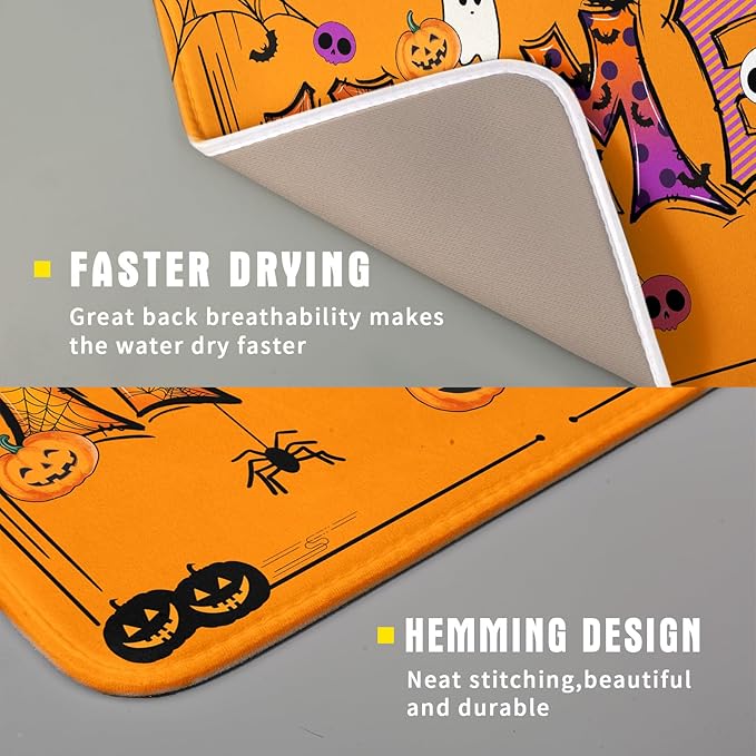 Funny Festival Dish Drying Mats for Kitchen Counter Orange Halloween Home Decoration Coffee Mat