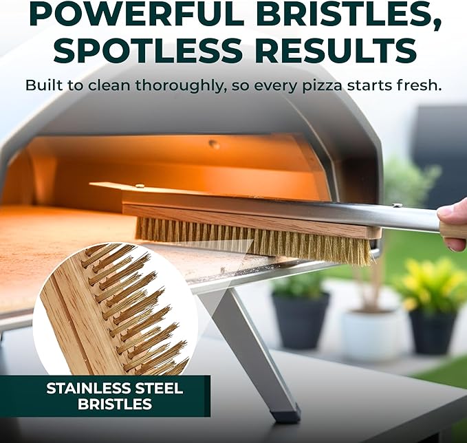 Urban Whisk 22" Pizza Oven Brush with Scraper & Turning Fork – Heat-Resistant Brass Bristles, Stainless Steel Scraper, Extra-Long Handle + Spare Head