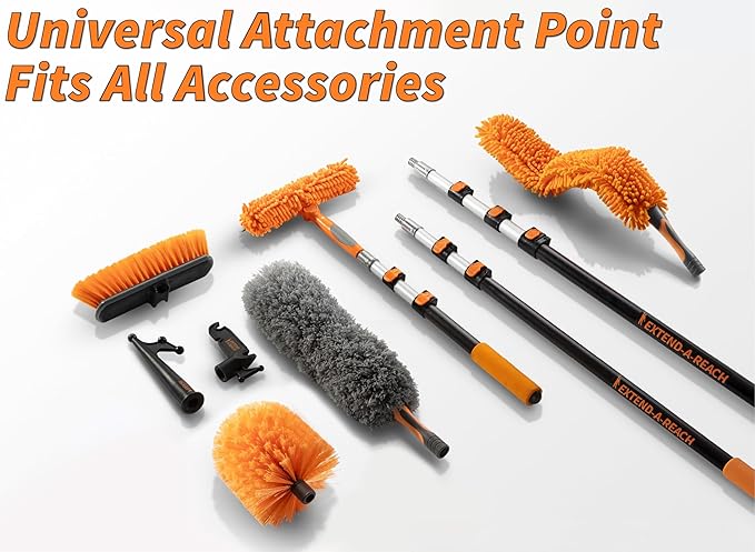36 Foot High Reach Duster Kit with 5-30 ft Extension Pole // High Ceiling Dusting and Window Cleaning Kit with Telescopic Pole // Baseboard and Wall Washer Mop, Squeegee, Fan Blade & Cobweb Dusters