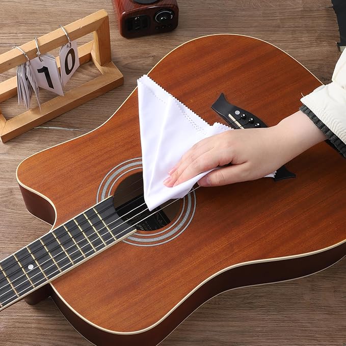 TIESOME 6 Pack Guitar Cleaning Cloth, 12" x 12" Microfiber Polishing Cloths for Guitar, Violin, Flute, Piano, Clarinet, Trumpet & Sax, Lint Free Instrument Cleaning Cloth, Soft Non-Abrasive