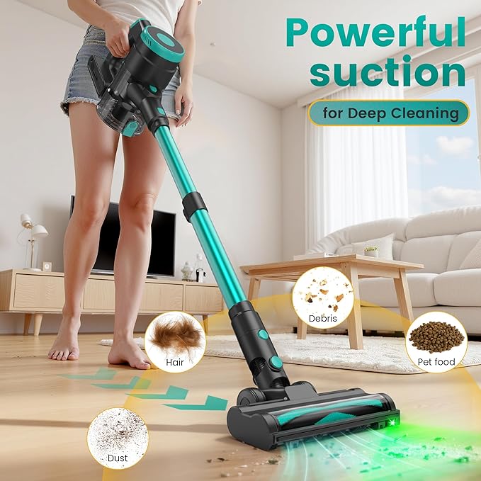 Zefiro Cordless Vacuum Cleaner,45Mins Runtime Vacuum Cleaners for Home, Anti-Tangle and 1.5L Dust Cup, Lightweight Vacuum for Hardwood Floor Carpet Pet Hair