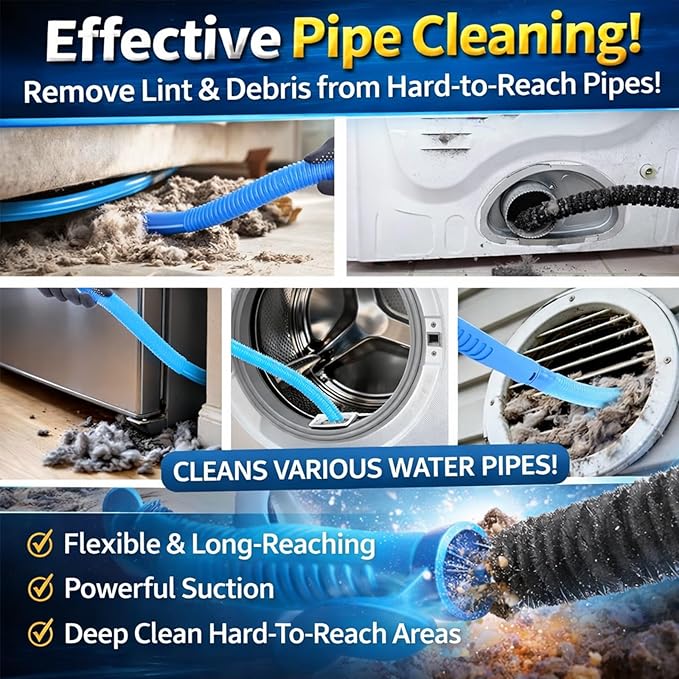 2026 Upgraded Dryer Vent Cleaning Kit for Vacuum, Universal Dryer Lint Vacuum Attachment with Long Flexible Hose & Brush, Dryer Lint Vac Attachment for Quick Lint Removal, for Vacuum Cleaners (Black)