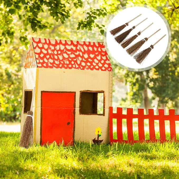 Toyvian Mini Hand-Woven Broom Dollhouse Decor Simulation Decorative Broom Props for Crafts and Fairy Tale Scenes 7.08 Inch Petite Doll Accessory