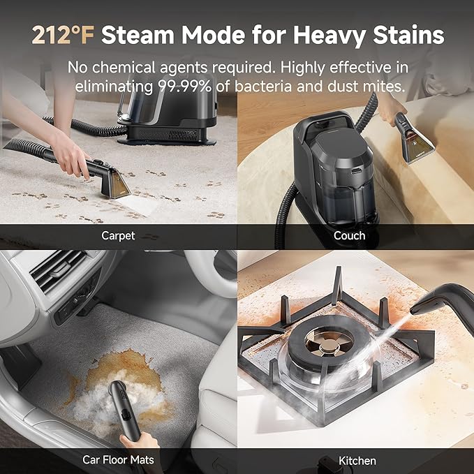 uwant Carpet Cleaner Machine with Steam&Hot&Cold Water System 18Kpa Powerful Suction Upholstery Cleaner Machine with Pet Pro Cleaner for Pets, Carpet Steam Cleaner Set of 1