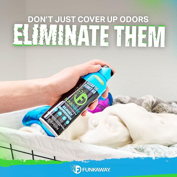 FunkAway Extreme Odor Eliminating Closet Refresher AeroSpray, 6 oz., Odor Eliminating Spray Removes Musty, Stuffy, Sweaty and Stinky Airborne Odors