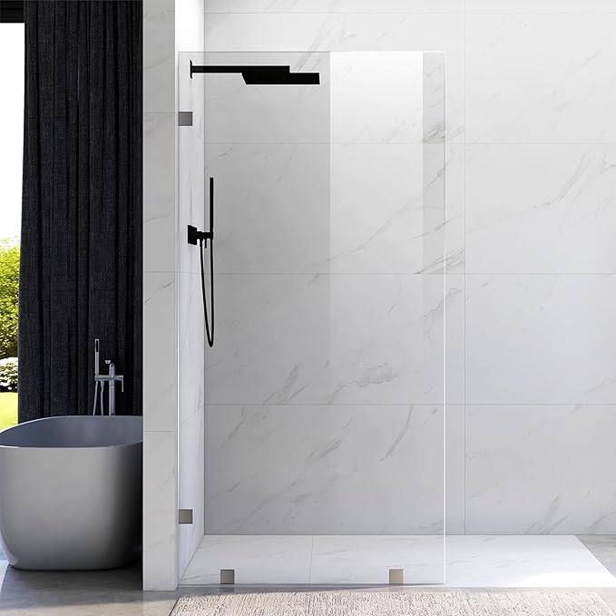 43" W ×80" H Shower Glass Panel, Frameless Fixed Glass Shower Panel with Clamps, 3/8" (10mm) Thick Clear Certified Tempered Shower Door, Bathroom Shower Screen in Space Gray UKH07B2-43X80-SG