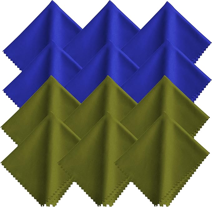 Microfiber Cleaning Cloth-12 Pack (6 Blue+ 6 Green), 7x6 Inches, Individually Wrapped, Reusable, Scratch-Free, Streak-Free,Lint-Free Bulk Wipes for Glasses,Eyeglass, Phone Screen, Cameras Lens