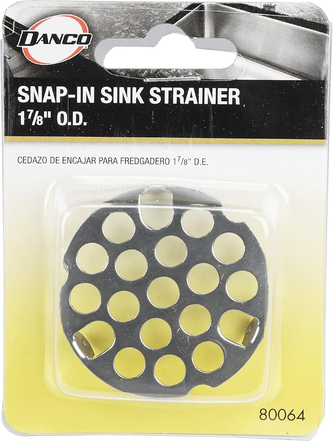 Danco 80064 9D000 1-7/8 Snap-In Sink Strainer, Chrome, Brass, Pack of 1