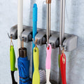 TOGU Mop and Broom Holder Wall Mounted 4 Position Storage Rack with 5 Retractable Hooks Holds up to 9 Tools Utility Weatherproof Holder for Garage Storage Systems Broom Organizer,Gray