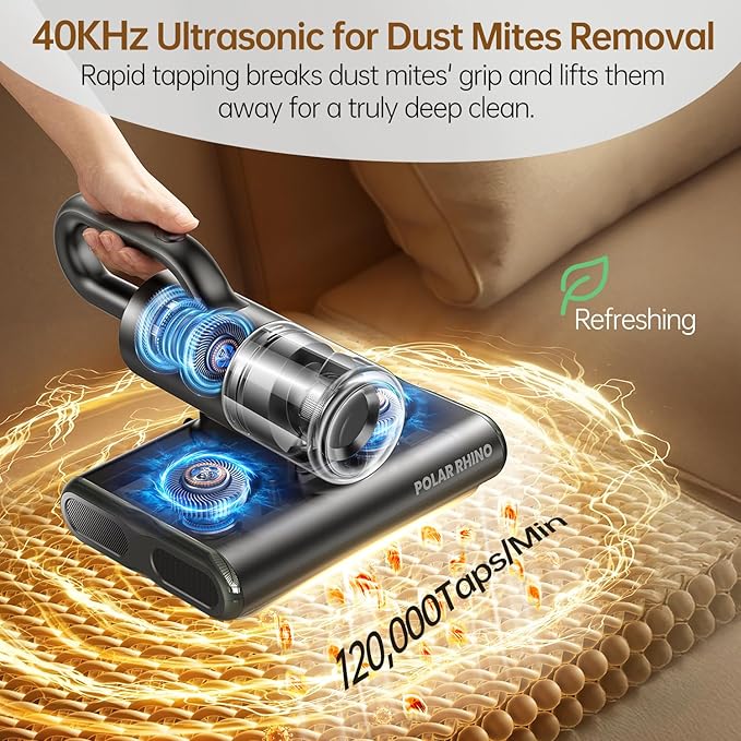Dual Brush-Roll Mattress Vacuum Cleaner with 25KPa High Suction, UV-C Light, 140°F Heating & Triple HEPA Filter [Allergens & Pet Hair Removal] Handheld Bed Vacuum for Couch, Quilt, Mattress, Crib