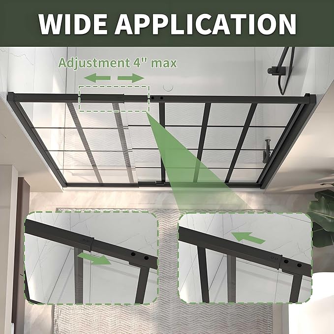 38-42" W x 71" H Pivot Glass Shower Door,Grid Pattern,1/4"(6mm) Thick SGCC Tempered Shower Glass Door,Matte Black Shower Door,Reversible Installation