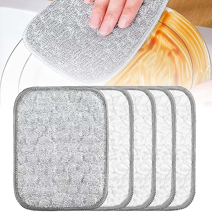 5PCS Double-Sided Thickened Wire Dishwashing Rags - Non Scratch Wire Dishcloth & Miracle Wire Cleaning Cloth, Multipurpose Use on Dishes, Pots, Sinks & Kitchen Surfaces