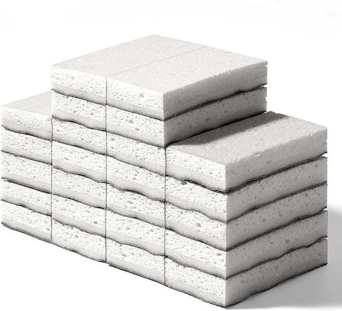 JOYMOOP Textured Clean Sponges, Dual-Sided Non-Scratch Soft Scrub Dish Sponge, Safe for Non-Stick Cookware, Kitchen and Household Cleaning, 24 Pack [Grey & White]