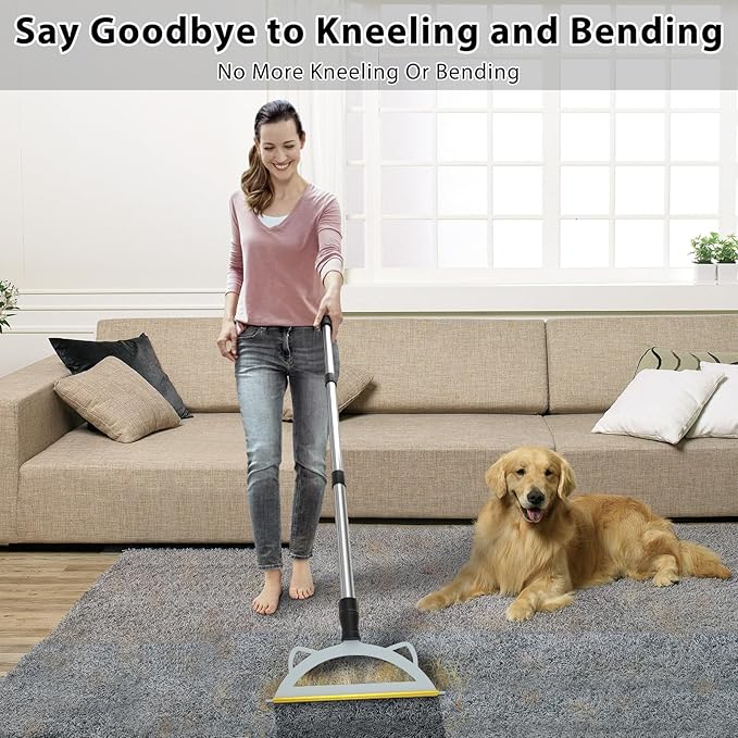 Carpet Rake for Pet Hair Removal, 49” Adjustable Long Handle Pet Hair Removal Tool, Carpet Rake Fur Scraper,Reusable Dog Cat Hair Remover,Broom for Rugs,Mats,Pet Beds,Couch,Furniture