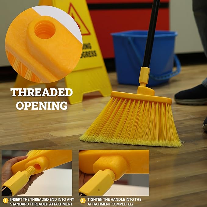 KLEEN HANDLER Angle Broom Head with Flagged Stiff Bristles for Indoor/Outdoor Floor Cleaning/Sweeping, 6 Pc - Yellow