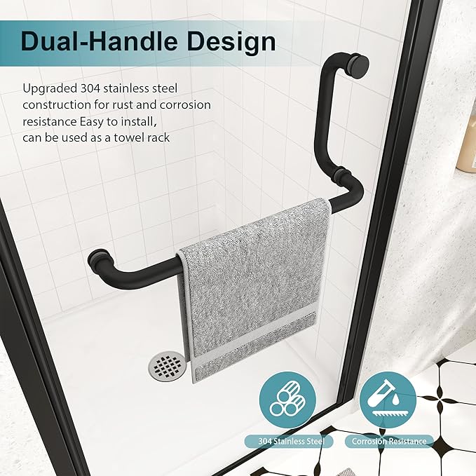 Frameless Pivot Shower Door 32"-34" Wx72 H,1/4"(6mm) Clear Nano Coated (SGCC) Tempered Glass,Reversible Swing Shower Door for Walk-in Shower,Modern Matte Black Finish