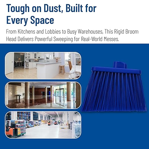 SPARTA Plastic Broom Head, Angled, Un-Flagged for Large Debris Indoor, Outdoor, Home, Restaurant, Lobby, Office, 12 Inches, Blue, (Pack of 12)