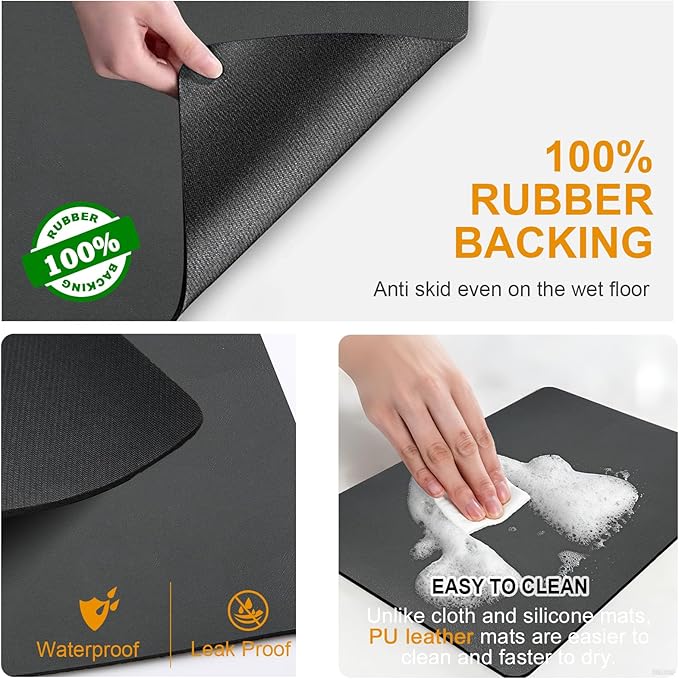 Dish Drying Mat & Coffee Mat for Kitchen Counter, Absorbent Microfiber Waterproof Mat with Non-Slip Backing, Multi-Size Multi-Color Options, Sink and Coffee Bar Accessories
