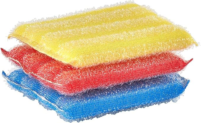 Superio Heavy-Duty Scrubber, Hand-Friendly Kosher PotScrubber for Non-Scratch Dish Washing (Yellow-Blue-Red/Pink)