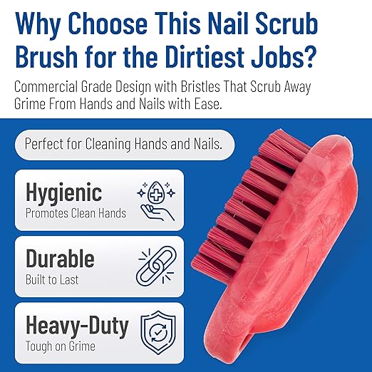 SPARTA 5 Inch Hand and Nail Brush with Stiff Polyester Bristles, Polypropylene Body, Color Coded Scrub Brush for Commercial Foodservice and Industrial Use, Red (Pack of 12)