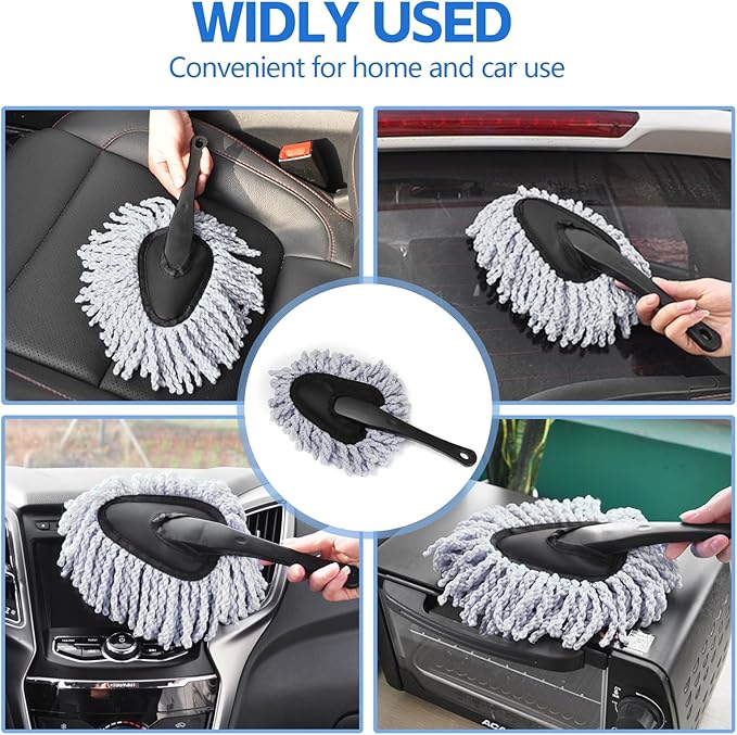 Wuyaoyao 2PCS Car Duster Set, Soft Microfiber Car Duster Interior Exterior, Scratch Free Auto Cleaning Brush with Extendable Handle, Multipurpose Dusting Tool for Auto Office Home Furniture (Gray)