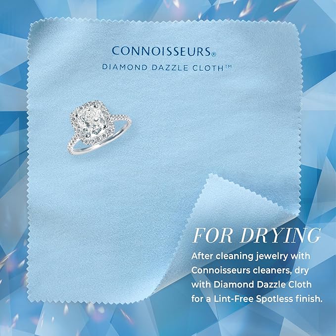CONNOISSEURS Diamond Dazzle Cloth for Jewelry and Precious Stones - 3 Pack - Ultrasoft Microsuede Jewelry Cleaner Cloth - Includes Travel Case