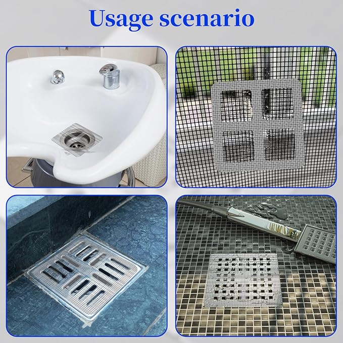 100 Pack Disposable Shower Drain Hair Catcher - 4x4 Inch Bath Tub Drain Hair Catcher Mesh Stickers, Hairs Catchers Shower Drain Cover for Bathroom Tub Kitchen Sink Showers Drains Cover Hairs Stopper