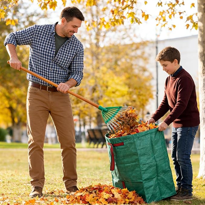 2 Pack 53 Gallon Reusable Yard Waste Bags, Dustpan-Type Leaf Collector Bag, Collapsible Heavy Duty Leaf Bags, Standable Garden Waste Bags for Collecting Leaves, Lawn Grass, Clippings and Branches