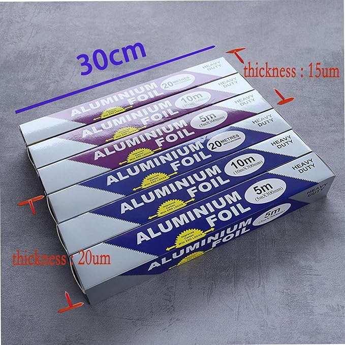 5-Pack Heavy Duty Grilling Aluminum Foil ， Baking Foil Paper, Sheets for Food Tinfoil Roll,High-Temperature Resistant for Home Cooking,Hair Foils(Extra heavy-30CM*20M*20um)