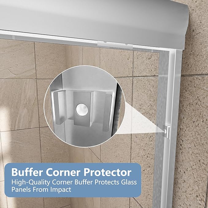 50-54x72 Inch Semi-Frameless Double Sliding Shower Door with Anti-Rust SGCC Steel Frame,1/4 Inch (6mm) Clear Tempered Glass for Walk-in Shower,Silvery