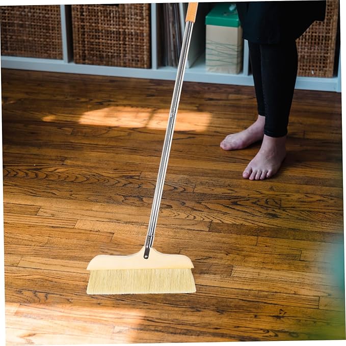 Natural Bristle Broom Soft Floor Brush Stainless Steel Pole Home Cleaning Tool
