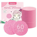60-Count Compressed Facial Sponges 100% Natural Cellulose Cosmetic Spa Sponges for Daily Facial Cleansing Makeup and Mask Removal Pore Exfoliation (Pink)
