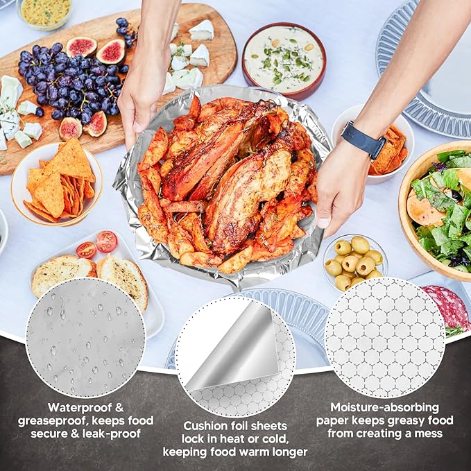 120 Packs Insulated Foil Sandwich Wrap Sheets 12"x12" Pre-Cut Aluminum Foil Sheets Sandwich Wrapping Paper Greaseproof Waterproof Burger Wrappers for Sandwiches Burritos Hamburger Hot Dogs BBQ
