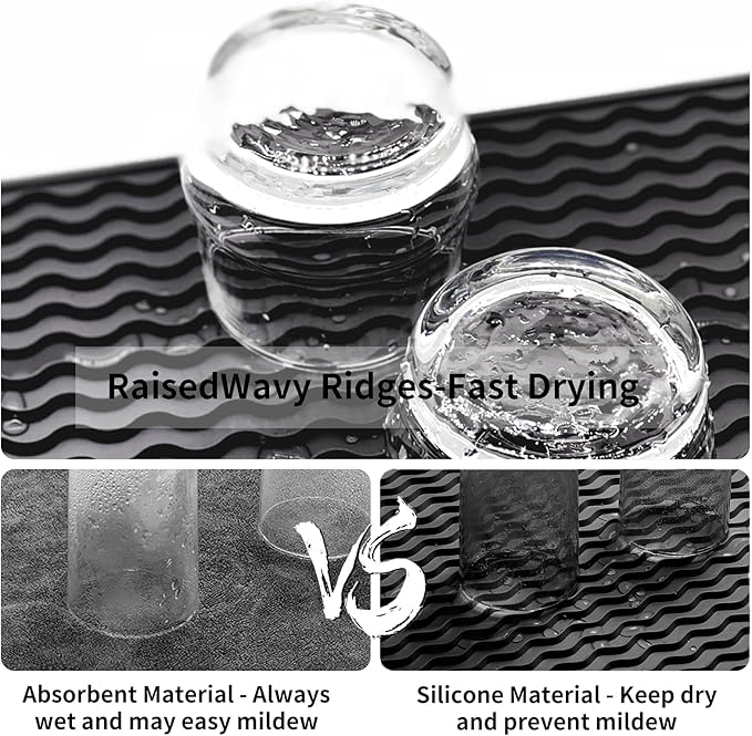 ZLR Silicone Sponge Holder & Sink Caddy Tray (6" x 12") - Narrow Dish Drying Mat for Kitchen Counter - Waterproof Soap Dispenser Organizer, Non-Slip Bathroom Vanity Tray (Black)