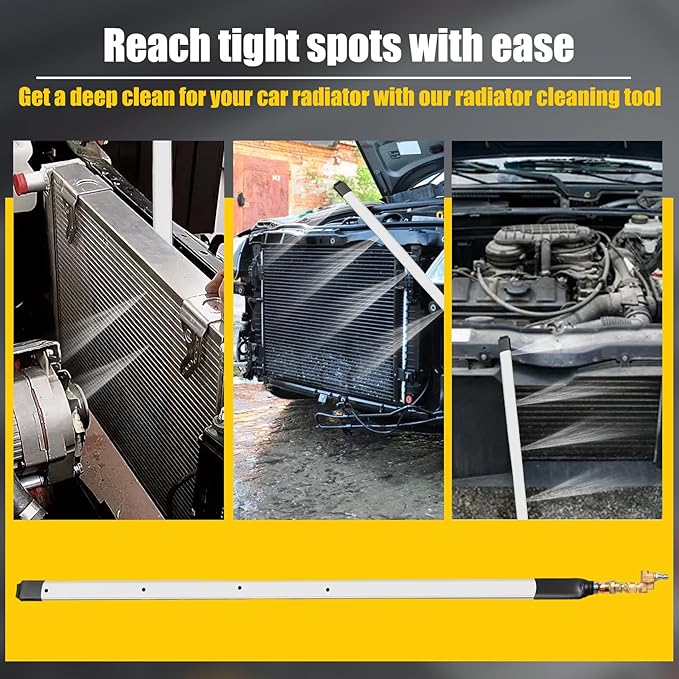 40” Radiator Cleaning Wand - 4500 PSI Water & Air Dual-Use Tool for Pressure Washers. Includes 180° Fan Nozzle, Quick Connect Couplers & Brush for Cars, Trucks, Heavy Equipment