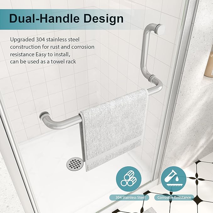 Frameless Pivot Shower Door 24"-26" Wx72 H,1/4"(6mm) Clear Nano Coated (SGCC) Tempered Glass,Reversible Swing Shower Door for Walk-in Shower,Modern Brushed Nickel Finish