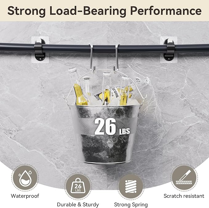 ANDGOO 18 Pack No Drill Curtain Rod Brackets, Renter Friendly Self Adhesive Curtain Rod Holders, Heavy Duty No Drilling Curtain Rod Hooks for Apartment Bedroom Bathroom Dorm Classroom Kitchen (Black)