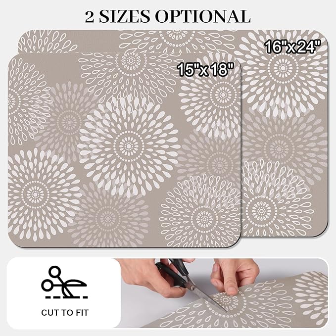 LuxStep Dish Drying Mat Super Absorbent Kitchen Counter Mat Rubber Backing Draining Mat Easy to Clean Kitchen Accessories Dish Rack Pad for Dishes, Utensils, Countertops, Sinks 15" x 18" Khaki