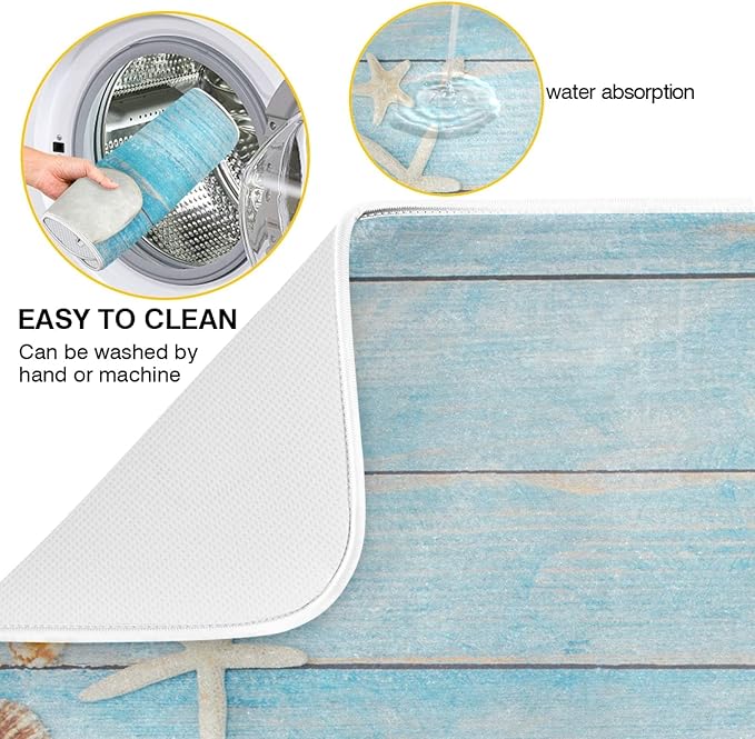 Seashells Starfish Dish Drying Mat for Kitchen Counter Super Absorbent Dish Mat Drying Kitchen Mat 16X18 inch Dish Drying Matt for Kitchen Dish Drying Mat