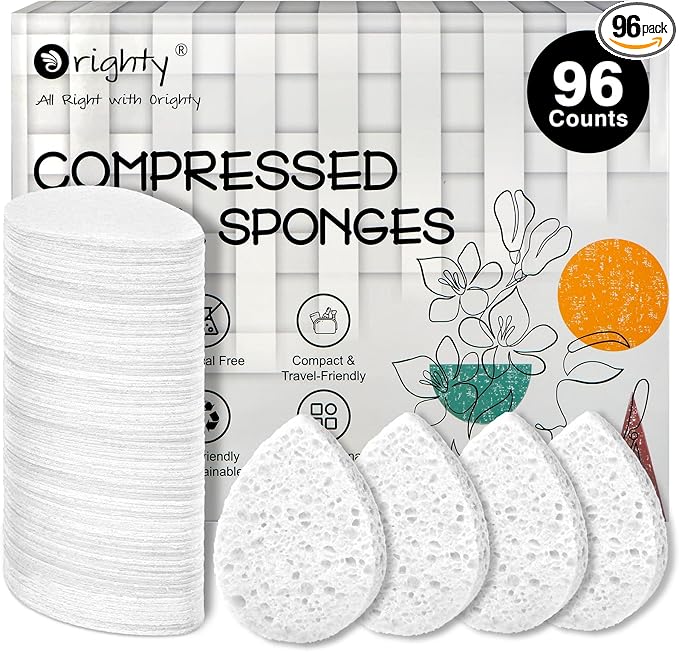 ORIGHTY 96 Count Facial Sponges for Cleansing, 100% Natural Cellulose Facial Sponges for Washing face, Compressed Cosmetic Spa Face Sponge for Exfoliating Mask, Makeup Removal, White