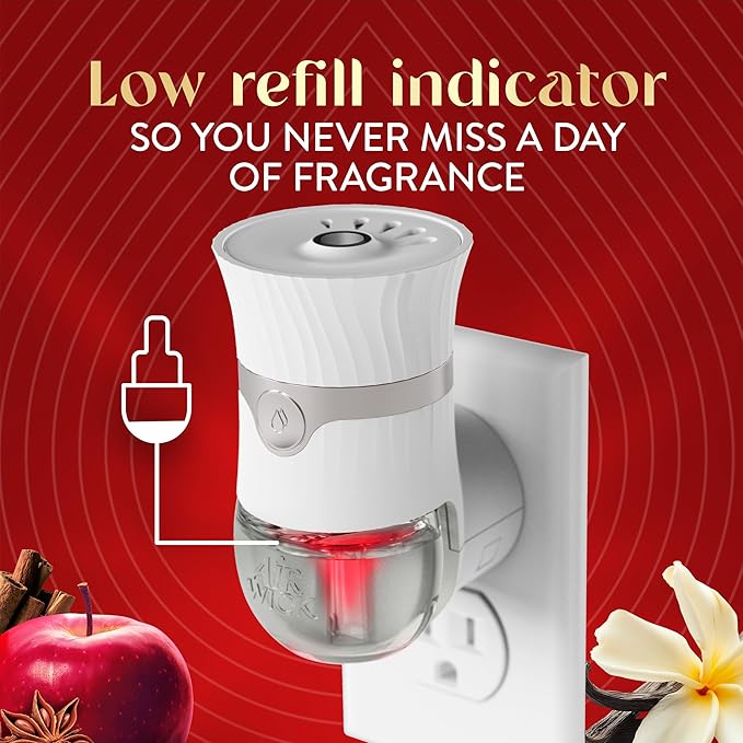 Air Wick Vibrant Plug In Scented Oil Refill, Infused with Essential Oils, Plug In Air Fresheners for Home, Fall Scent, Fall Décor, Warm Apple & Cinnamon, 5 ct