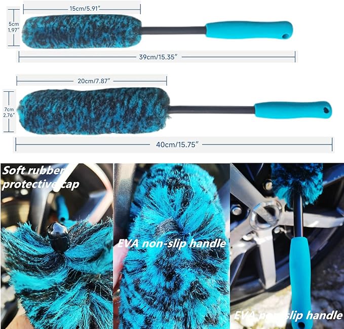 4PCS Wheel Brush Kit for Cleaning Wheel and Tire, Wheel and Rim Brush, Car Detailing Brushes, 360 Degree Bendable & Durable Car Wheel Rim Cleaner Brush Set (Blue)