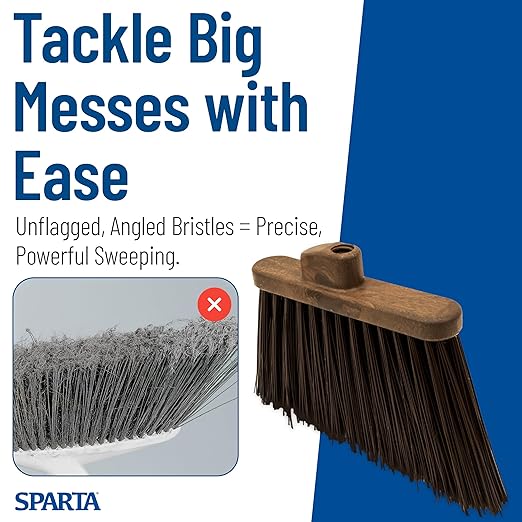 SPARTA Plastic Broom Head, Angled, Un-Flagged for Large Debris Indoor, Outdoor, Home, Restaurant, Lobby, Office, 12 Inches, Brown, (Pack of 12)