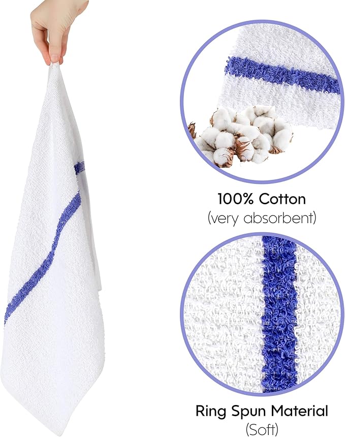 Nabob Wipers Kitchen Bar Mop Terry Towels 12 Pack - 100% Cotton - Size 14x17 - Perfect for Your Home, Kitchen, Bathroom, Bars, Restaurants & Auto - Super Absorbent (Blue Stripe)