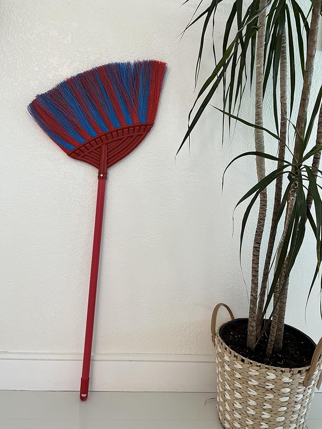 1 Pack Soft Sweeping Brooms /38” House Brooms for Sweeping Indoor& Outdoor Broom Cleaning/Asian Thailand Plastic Broom/Choi Nhua Thai LAN/Choi Nhua Quet Nha (1 pcs) (Blue Red)