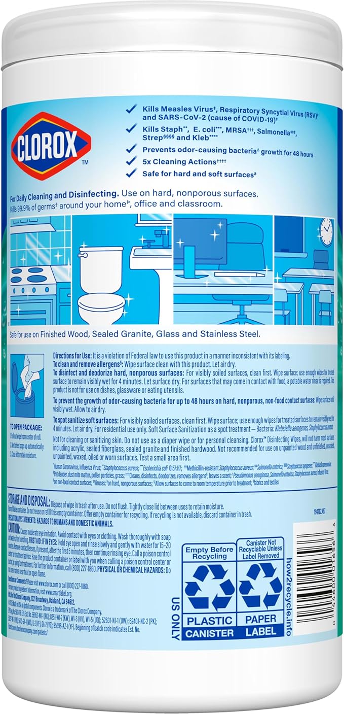Clorox Disinfecting Cleaning Wipes, Bleach Free, Fresh Scent, 75 Count (Pack May Vary)