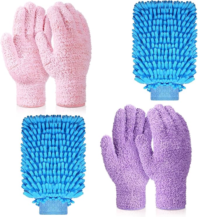 6 Pcs Microfiber Dusting Mitt Gloves for Plants Washable Dusting Gloves for House Cleaning Furniture Car Washing