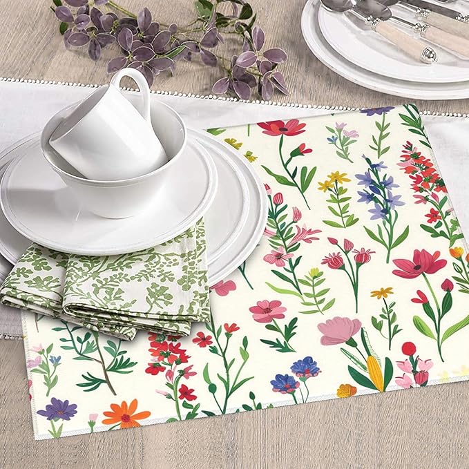 Watercolor Wildflower Dish Drying Mat for Kitchen Counter, 16"x18" Microfiber Absorbent Fast Dry Mat, 2Pcs Dish Mat Faucet Mats Sets, Large Drying Kitchen Mat Kitchen Drying Pad Coffee Bar Decor Gifts